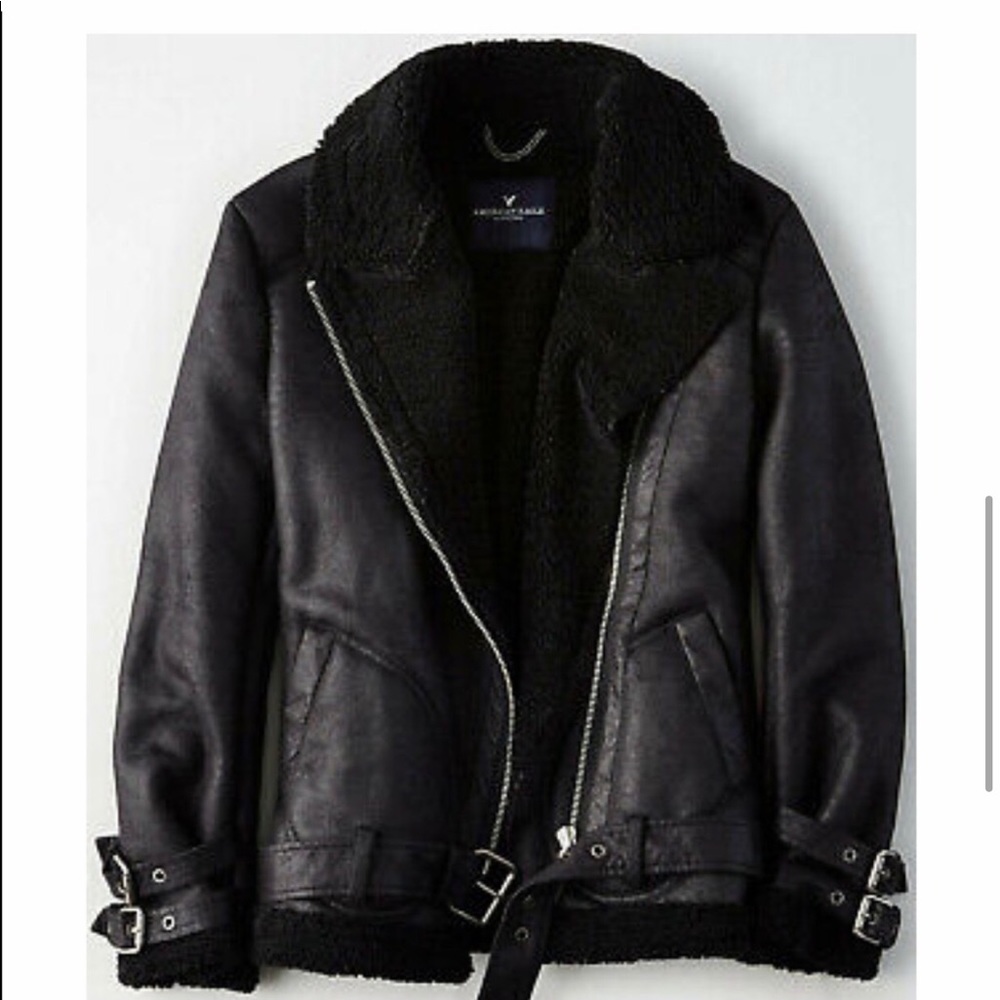 American Eagle Outfitters Black Faux Leather Shearling Jacket